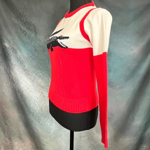 Lacoste Womens Sweater Red White Crocodile Logo Long Sleeve Knit Size‎ 34 (XS) - Picture 2 of 5